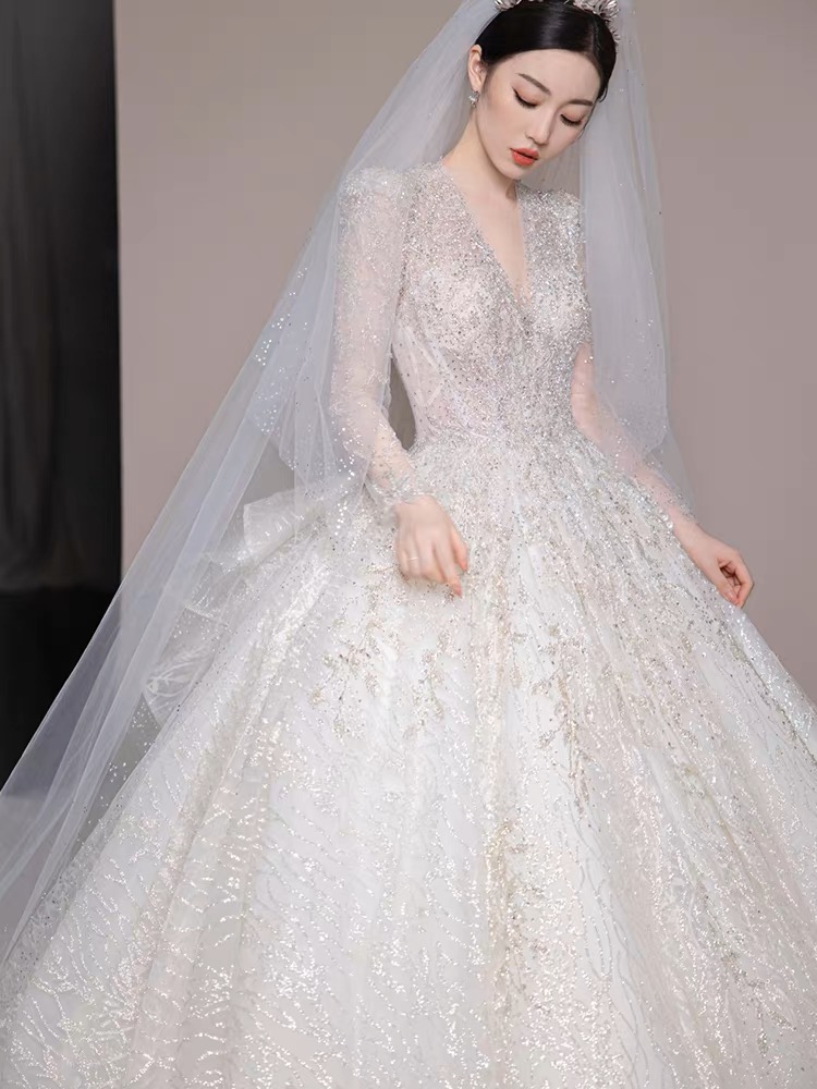 Off Shoulder Wedding Dress, Dreamy Wedding Dress, Glitter Bridal Dress ...