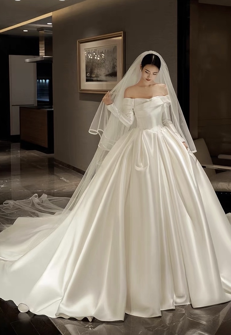 Off Shoulder Wedding Dress, White Wedding Dress, Elegant Bridal Dress ...