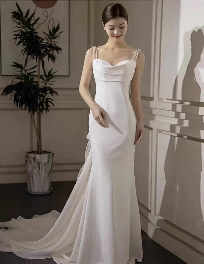 Spaghetti Strap Wedding Dress, White Wedding Dress, Sexy Bridal Dress, Satin Wedding Dress,custom Made