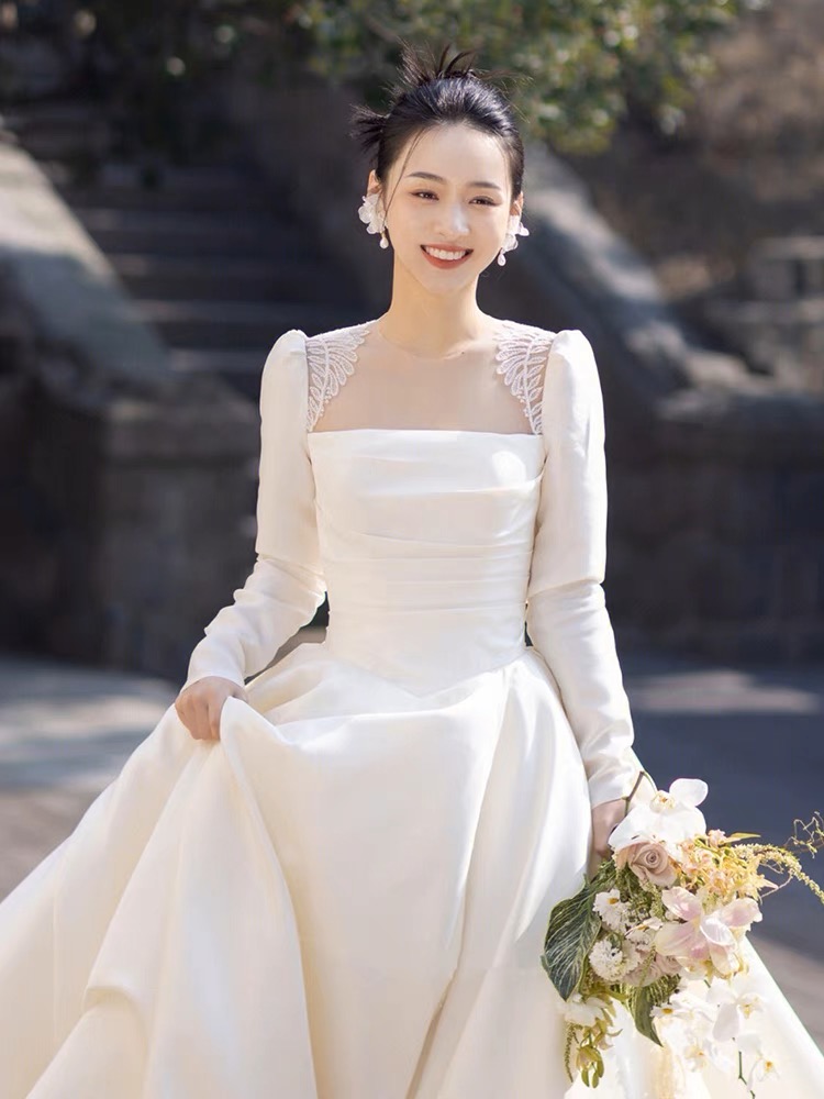 Heavy Industry Luxury Satin Tail Wedding Dress Y6858