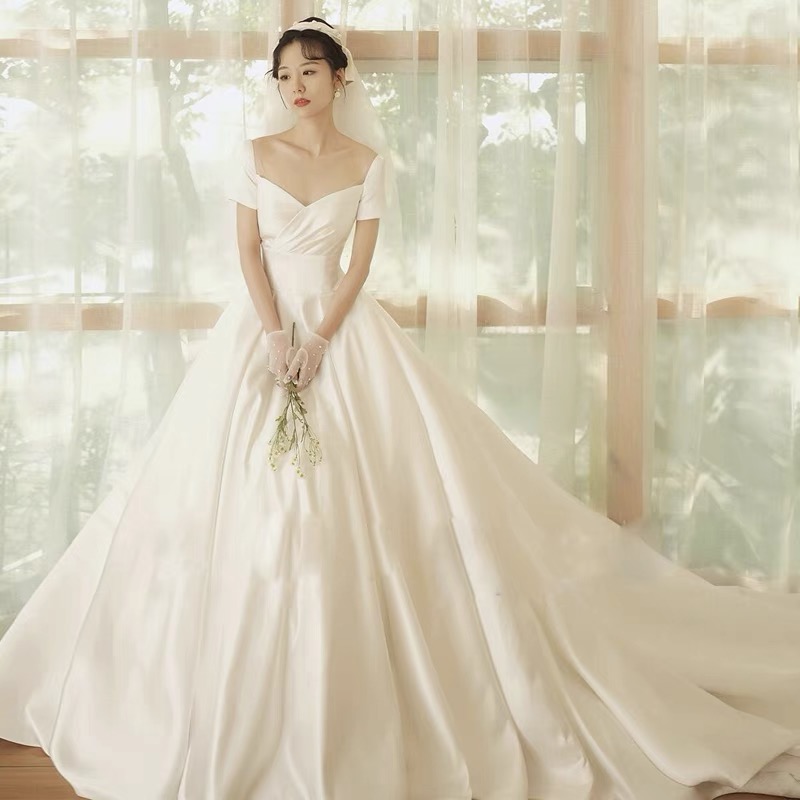 Bridal Wedding Dress, Satin High Quality Off Shoulder Evening Dress,elegant Light Wedding Dress,handmade