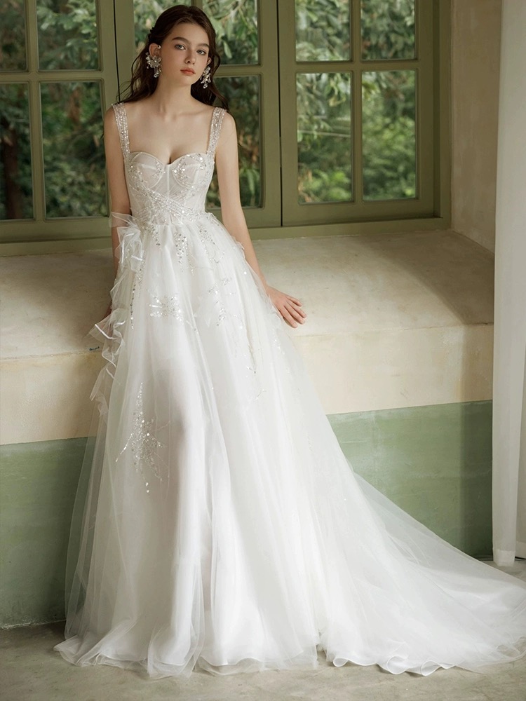 Spaghetti Strap Wedding Dress, Luxury Wedding Dress, Dream Wedding Dress ,high-grade Lace Wedding Dress,handmade