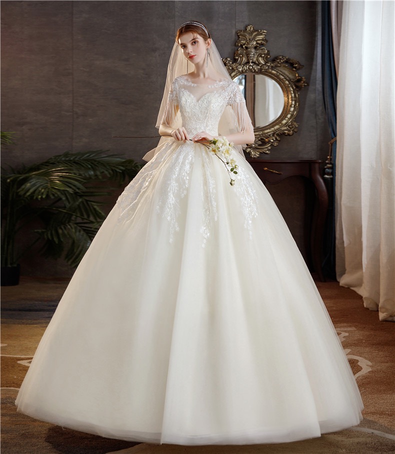 off one shoulder dress with sleeves Luxury Long-Sleeve Off-Shoulder Lace Wedding Dress with Cascading Train Plus Size