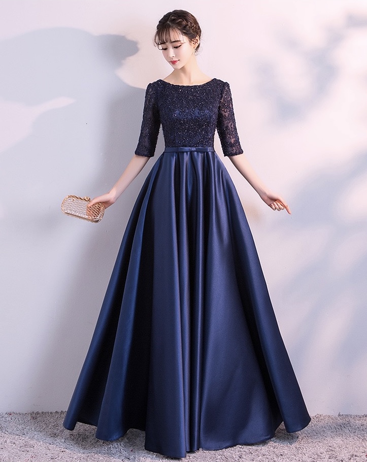 Elegant Navy Blue Prom Dress,formal Wedding Guest Dress