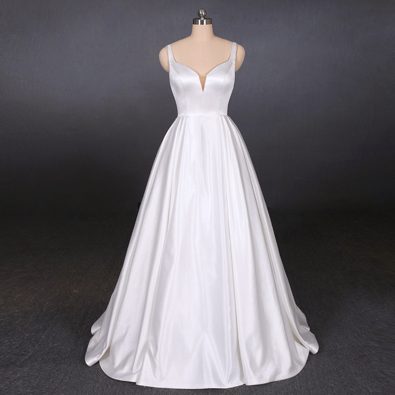 Sleeveless Satin Bridal Wedding Dress, Sexy V-neck Bridal Ddress, Backless Elegant  Wedding Dress on Luulla