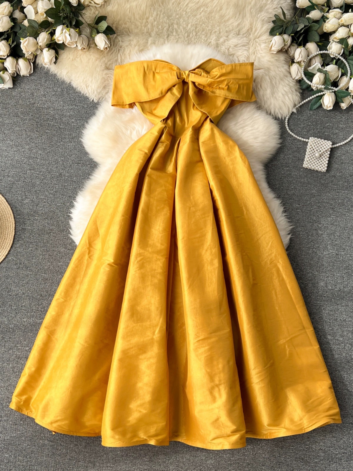 Yellow Homecoming Dress, Strapless Party Dress,chic Bridesmaid Dress With Bow