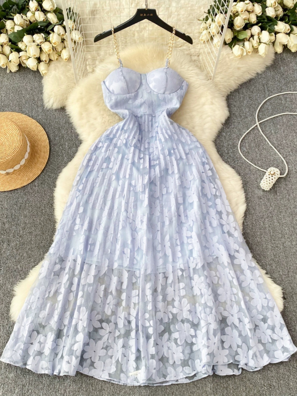 Vintage Floral Dress ,spaghetti Strap Dress, Tulle Fairy Maxi Dress
