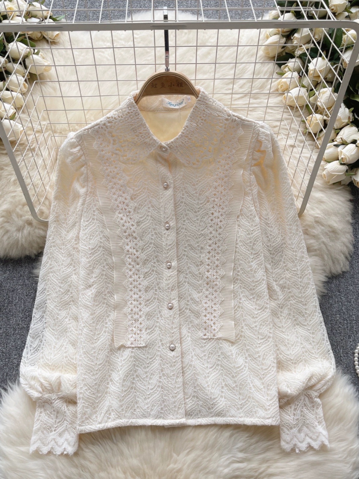 Lace Bottoming Shirt, Retro, Temperament,loose, Fashionable And Versatile Long-sleeved Shirt
