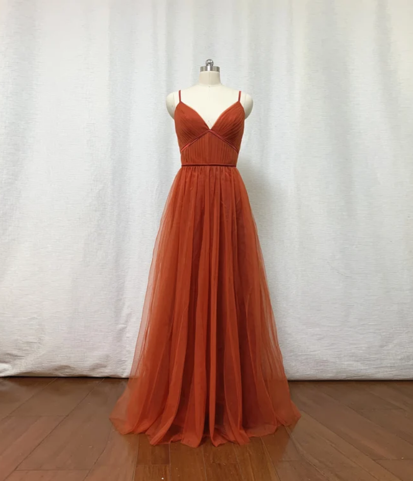 Spaghetti Strap Party Dress,orange Red Prom Dress,simple Bridesmaid Ress