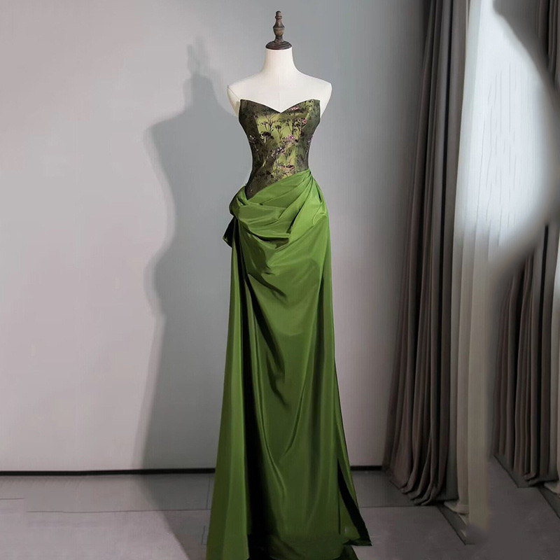 Glass Green Prom Dress,strapless Evening Dress,vintage Party Dress