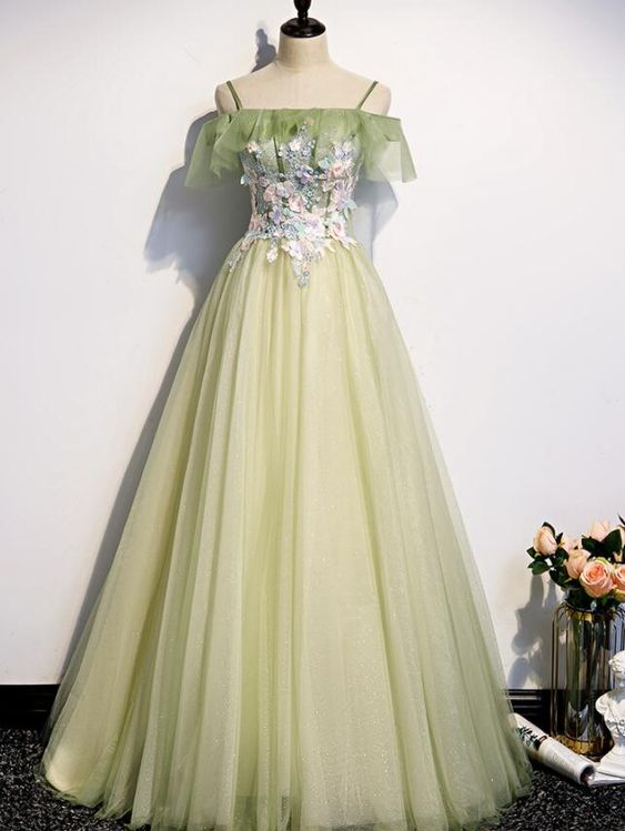 Light Green Prom Dress,spaghetti Strap Evening Dress,fairy Party Dress
