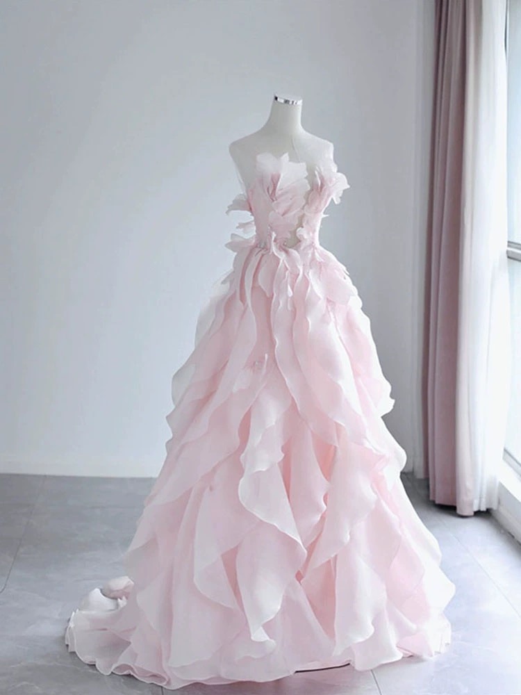 Floral Prom Dresses,pink Evening Gowns High Quality Banquet Birthday Dresses