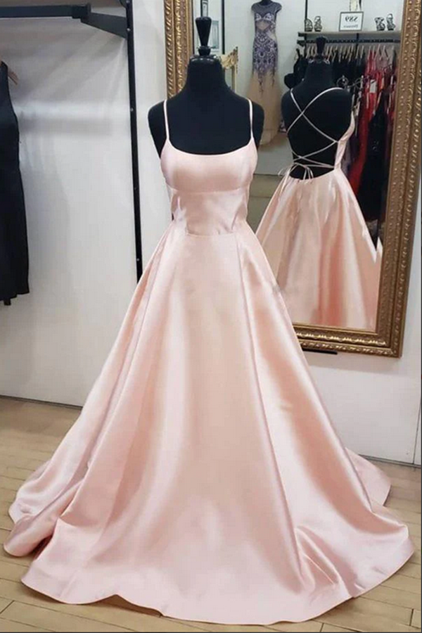 strapless open back dress WEDTREND Women Blush Pink A Line Bridesmaid Dress Spaghetti Straps Cut Out  Long Wedding Guest Dress