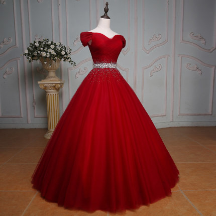 Red Evening Dress, Tulle Beaded Long Prom Dress, Off Shoulder Formal Dress, Red Party Gown