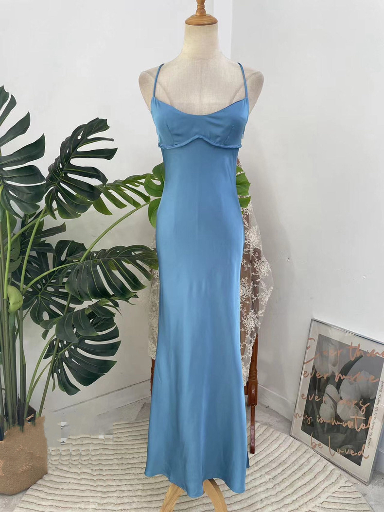 Spaghetti Long Mermaid Prom Dresses,blue Satin Prom Dresses