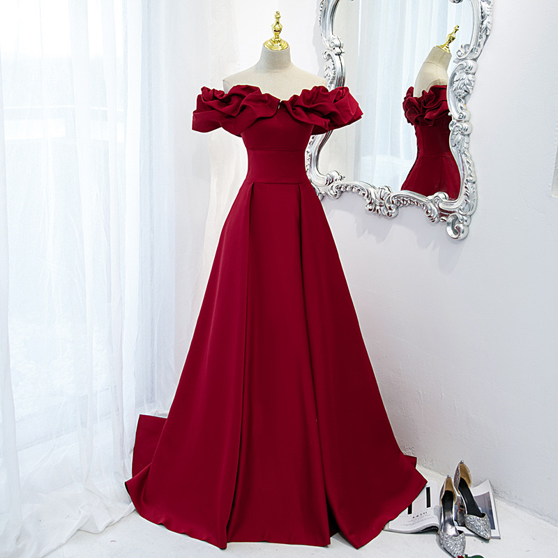Sweet Satin A Line Off Shoulder Red Prom Dress Pretty Evening Dress