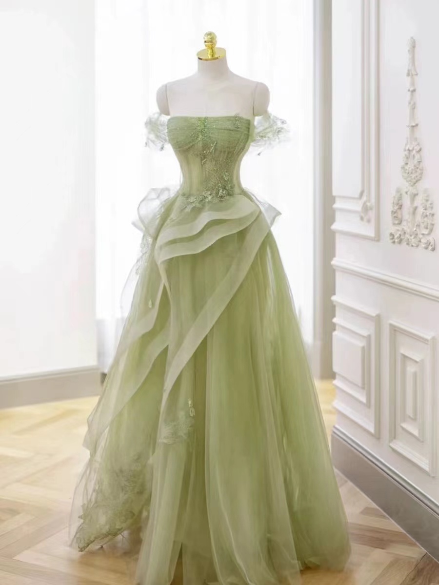 Off Shouilder Prom Dress Fresh Light Green Party Dress With Applique Lace