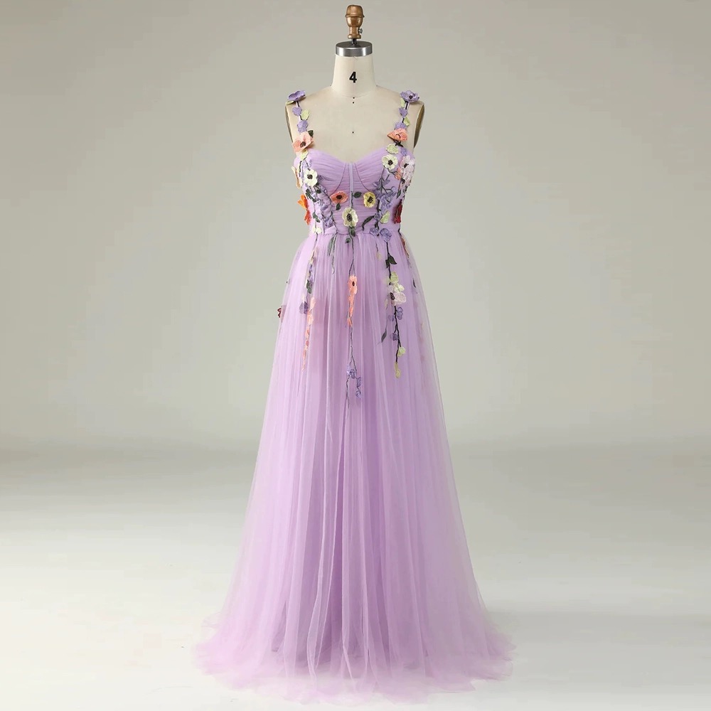 Spaghetti Strap Prom Dress ,floral Princess Party Dress Fairy Party Dress
