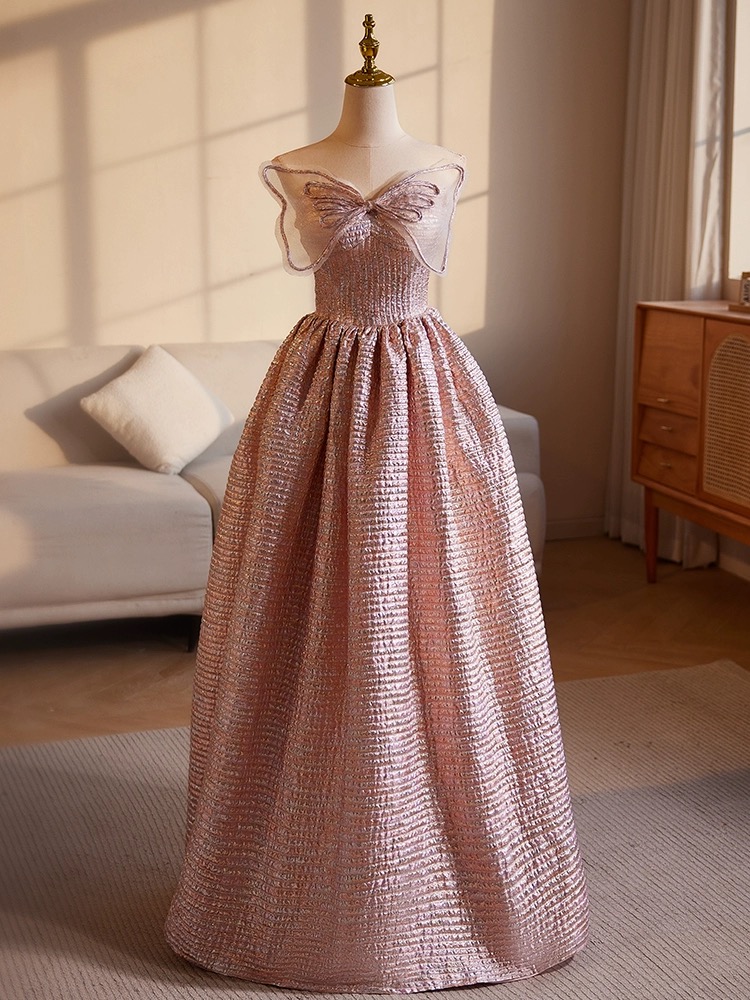 Unique Pink Evening Gown, Luxury Prom Dress, Cute Graduation Dress Strapless Prom Dress