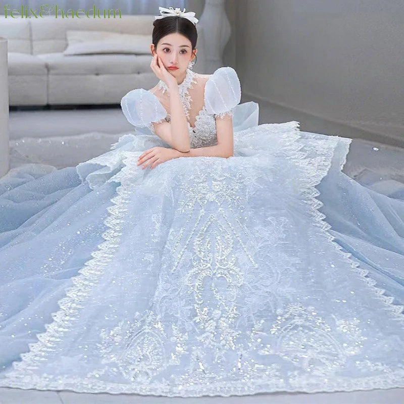 Ocean Wedding Dress Bridal Blue Princess Dresses Winter Wonderland Gown