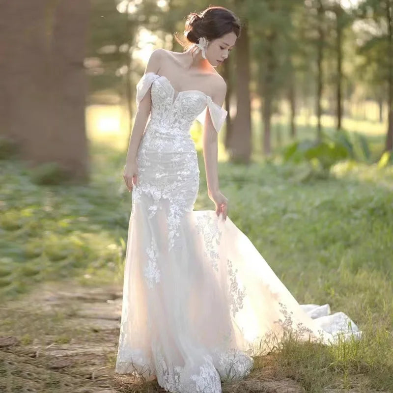 Off-Shoulder Lace Mermaid Bridal Wedding Dress