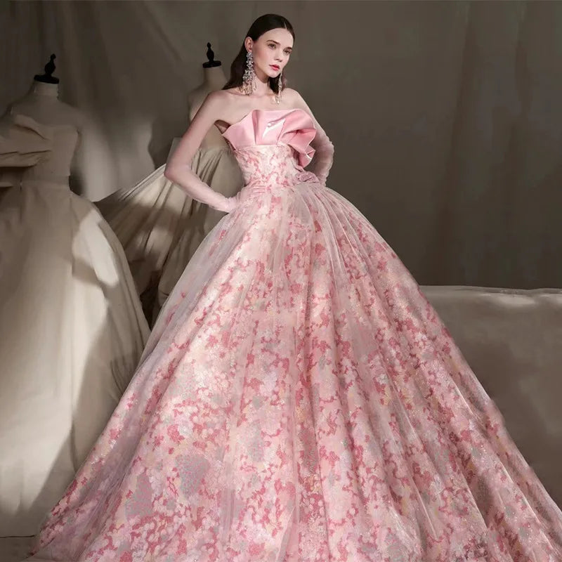 green emerald velvet dress A Line Pink Tulle Long Prom Dress, Evening Formal Dress fg7242 – formalgowns main image 0