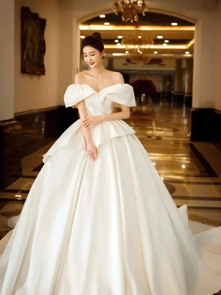 flower embroidered wedding dress Floral embroidered wedding dress A line off the shoulder wedding gown 10 US / As on photo main image 1