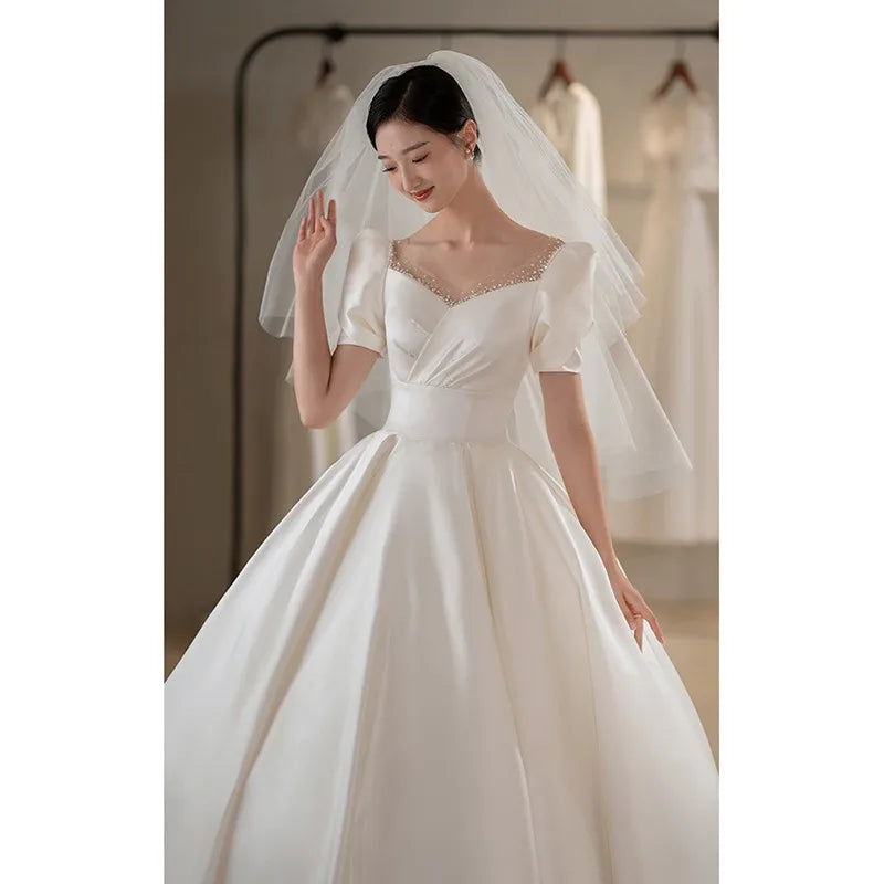 Elegant Beaded Bodice Ball Gown Wedding Dress With Veil on Luulla