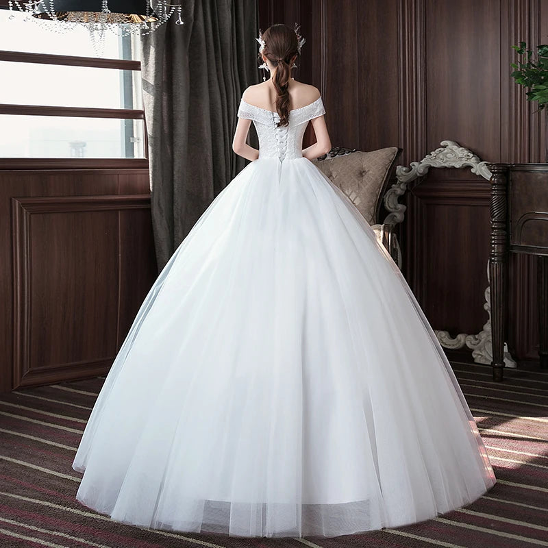 Charming Burgundy Lace Ball Gown Off Shoulder  Wedding Dresses Y1564