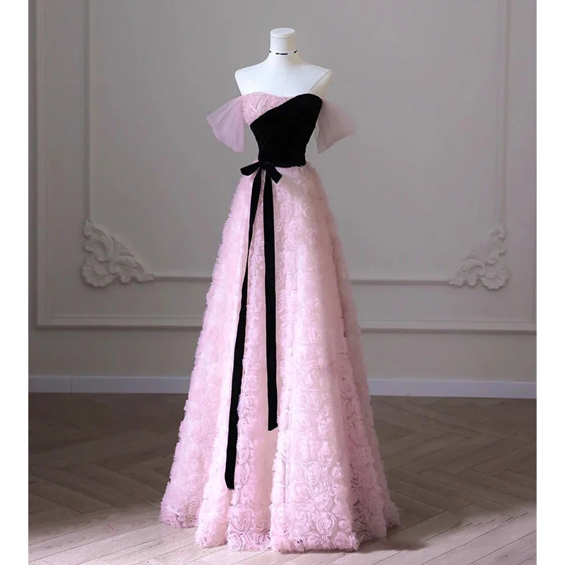 black bridesmaid dress with pink sash 7017W Alfred angelo bridesmaid Empire Waist dress Black/ Tea Rose Size 22W