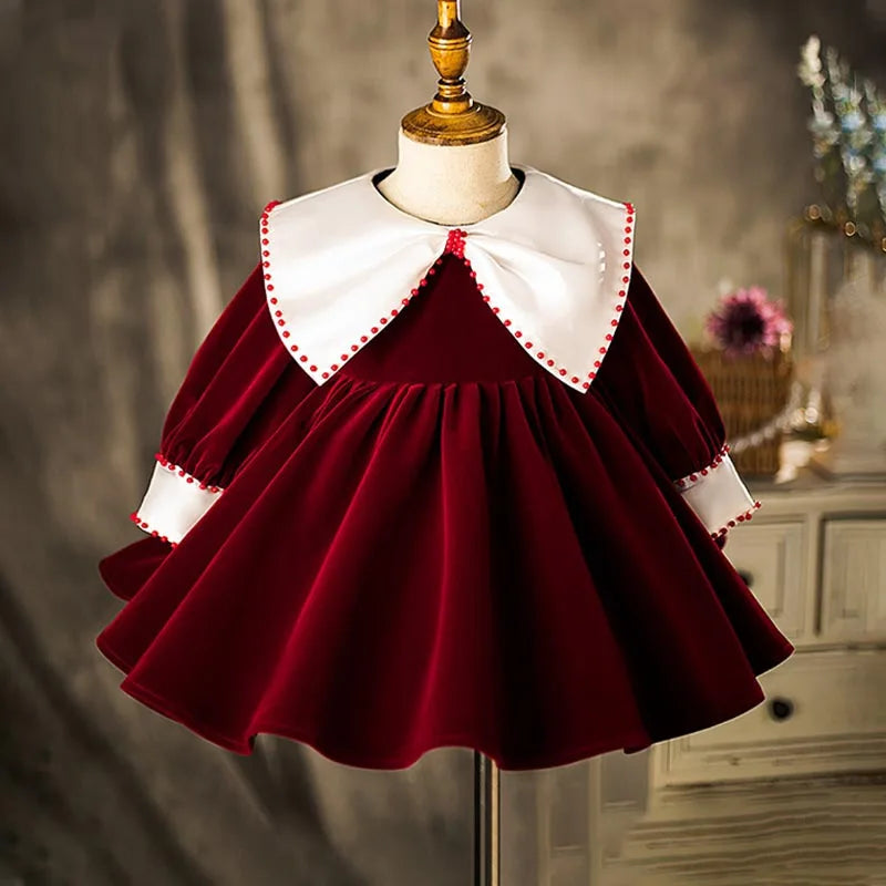 Red dress with white collar sales