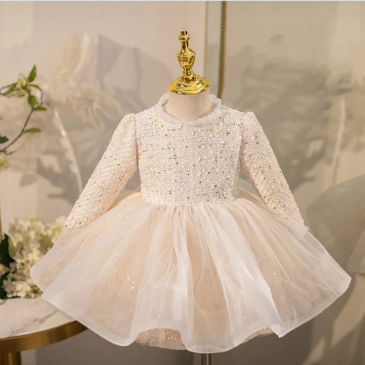 Elegant Ivory Toddler Dress With Tulle Skirt