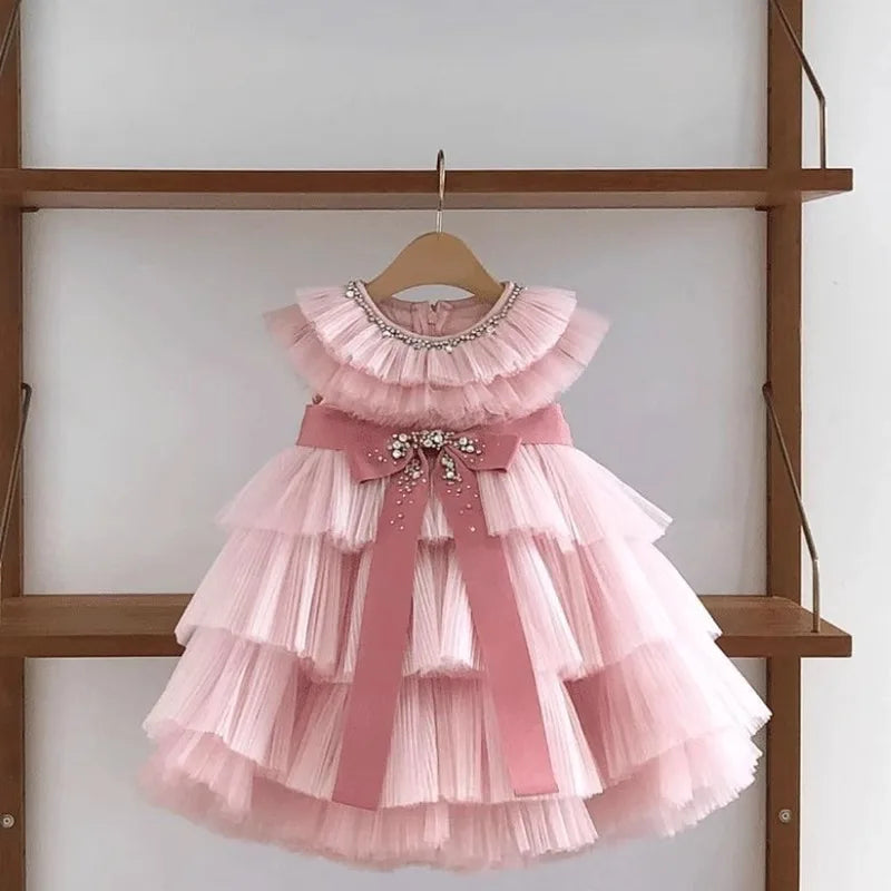 Pink Ruffled Toddler Dress With Elegant Bow
