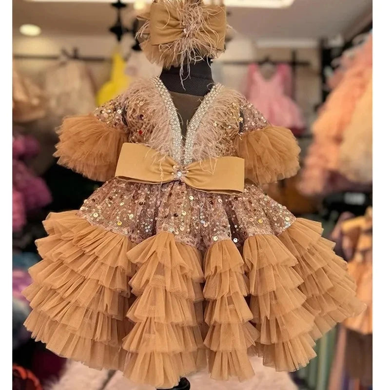 Elegant Toddler Sequined Ruffled Dress With Bow on Luulla