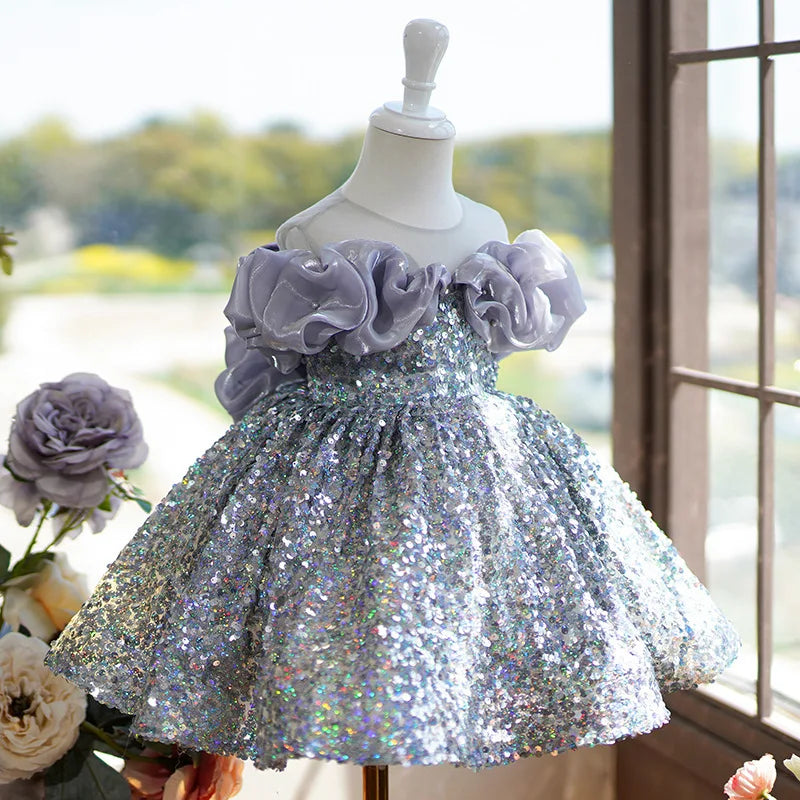 glitter dress girls Girls Long Off Shoulder Glitter Dress by Tiffany Princess 13582 14 / Light Blue main image 0