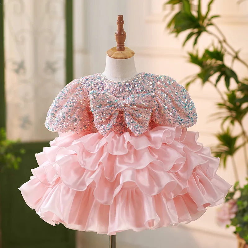 Sparkly Pink Ruffled Baby Girl Party Dress