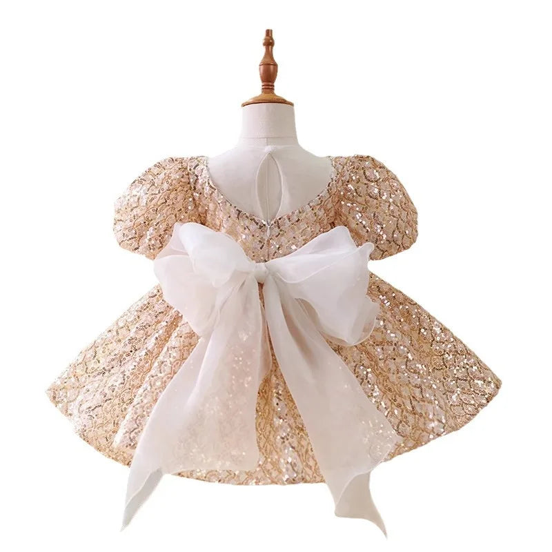 Gold Sequin Baby Dress Puff Sleeves Party on Luulla
