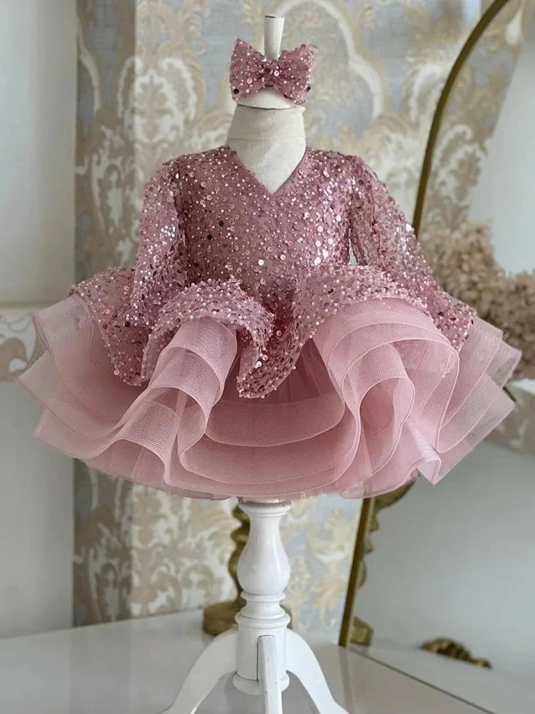 Pink Sequined Toddler Dress With Matching Headband