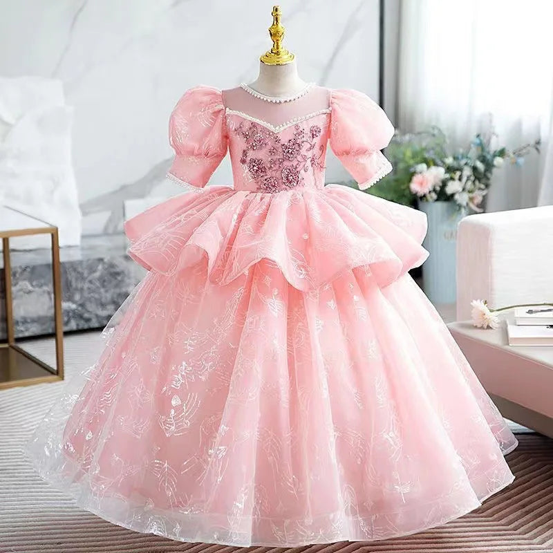 Pink Puffy Flower Girl Princess Dress on Luulla