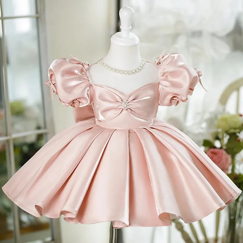 Elegant Pink Satin Princess Dress For Girls