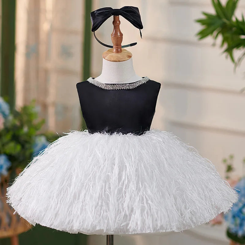 Elegant Black And White Feather Tutu Dress