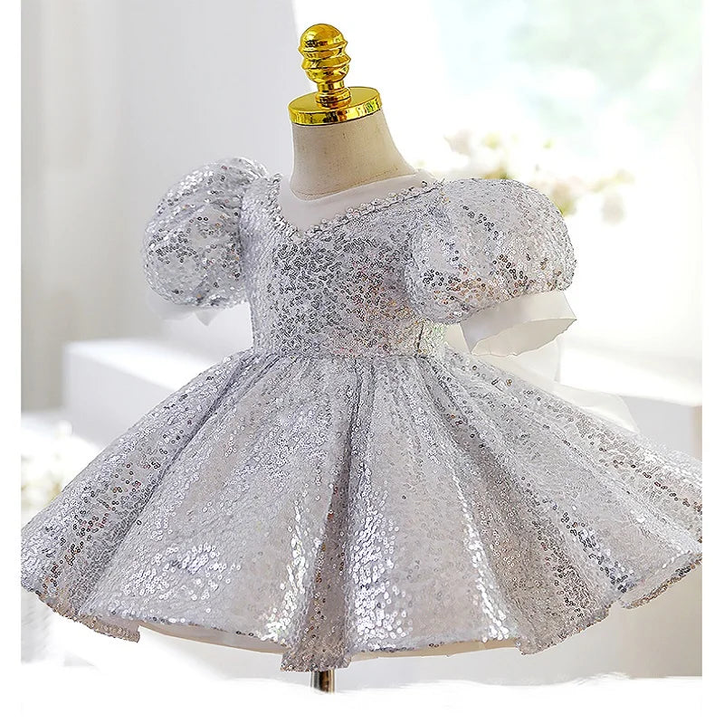 baby girl silver dress Cute Baby Girls Sleeveless Sequin Pleated Princess Dress Toddler Evening Gown, Silver / 4-5 Years (120cm)