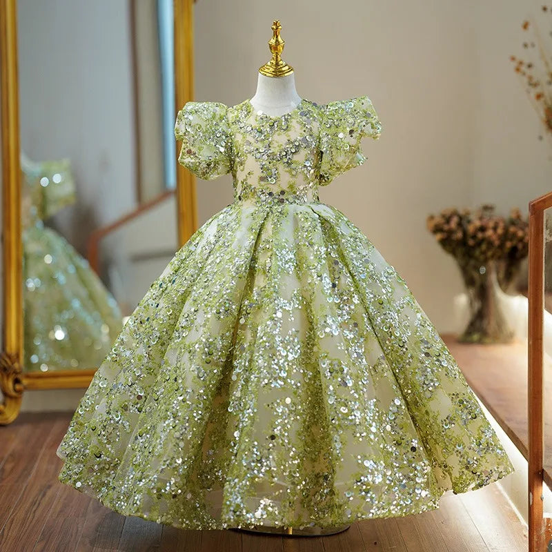 green floral sequin dress Leveret Matching Girl & Doll Drawstring Dress Colors - Pink main image 0