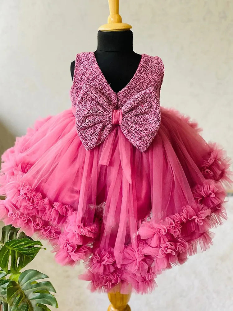 Elegant Pink Tutu Dress With Large Bow