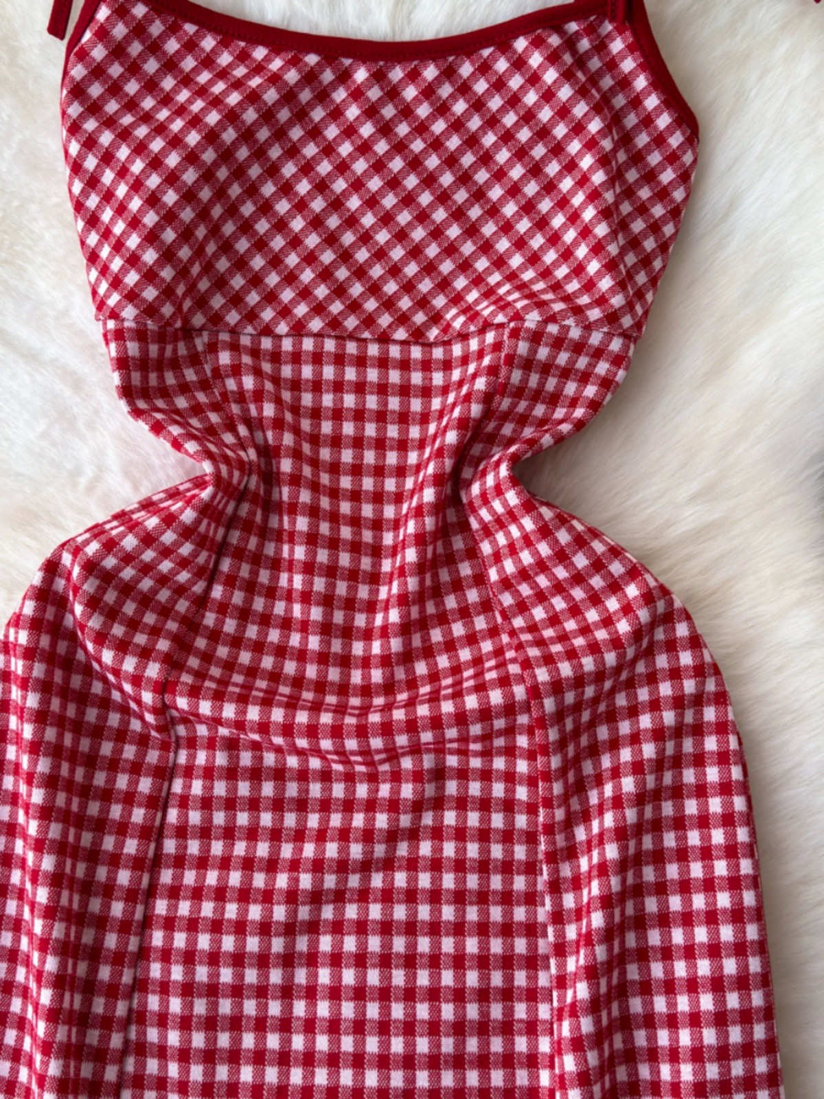 strapless open back dress 1950s Red Polk Dots Swing Dress – Dreamdressy main image 1