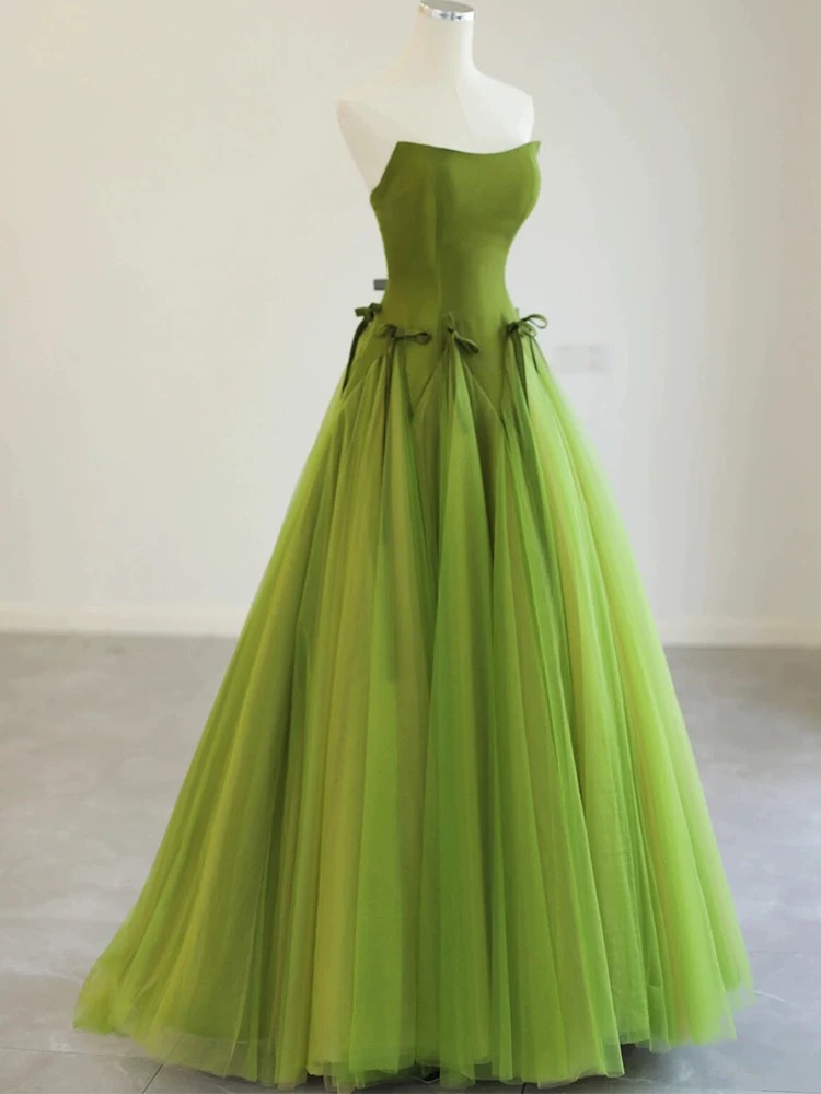 Green Strapless Prom Dress Fresh A-line Long Prom Dresses Sweet Graduation  Dress Fairy Party Dress on Luulla