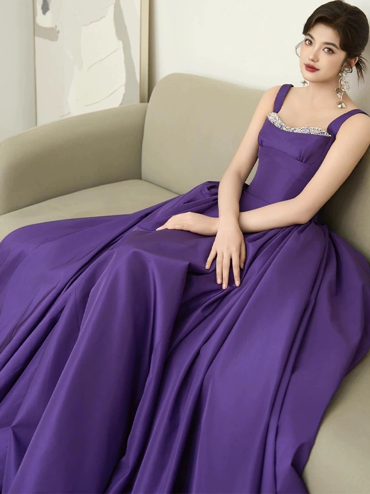 fitted lace wedding dress Strappy Open-Back Long Purple Prom Dress with Sequin Lace– PromGirl main image 1