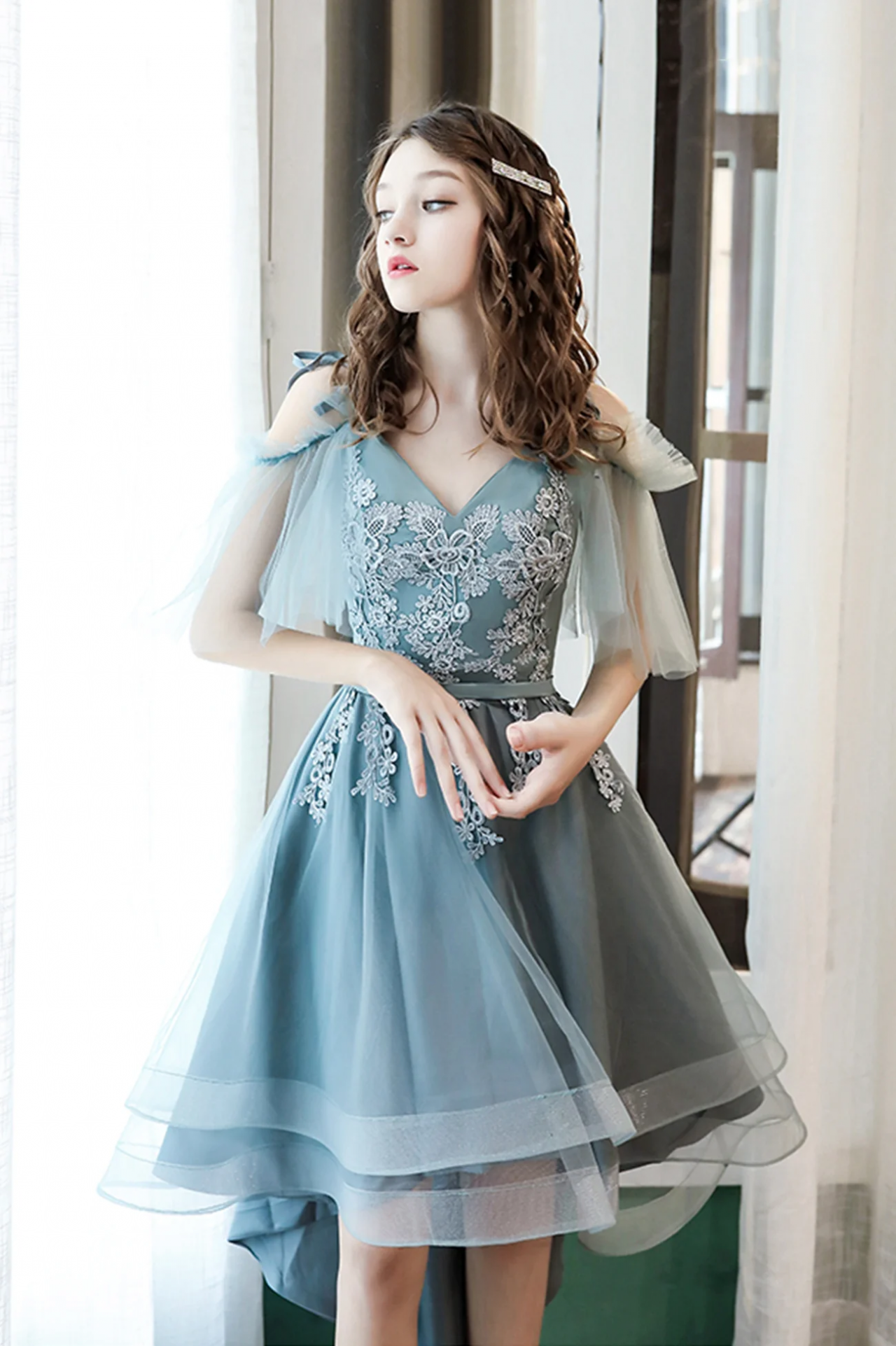 Cute Lace High Low Prom Dresses, A-line Party Homecoming Dresses on Luulla Cute Lace High Low Prom Dresses, A-line Party Homecoming Dresses on Luulla