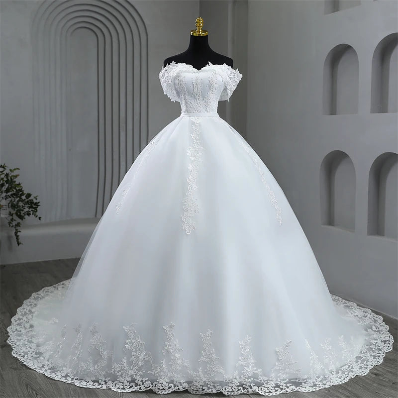 Off Shoulder Lace Applique Wedding Gown Dress on Luulla
