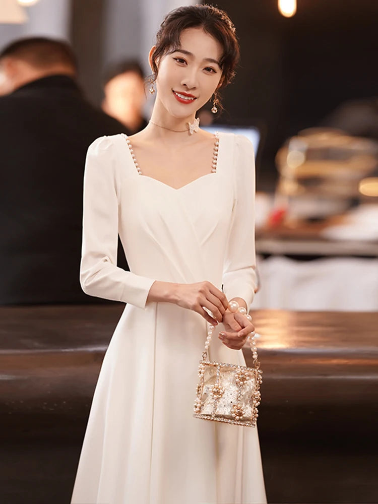 long sleeve shiny dress Faux-Wrap Long Sequin Formal Dress with Long Sleeves Lapis Blue / Large